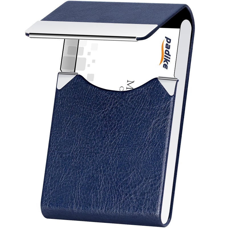 Padike Professional Business Card Holder PU Leather Business Card Case Name Card Holder Slim Metal Pocket Card Holder with Magnetic Shut (Z-Blue) - Image 1